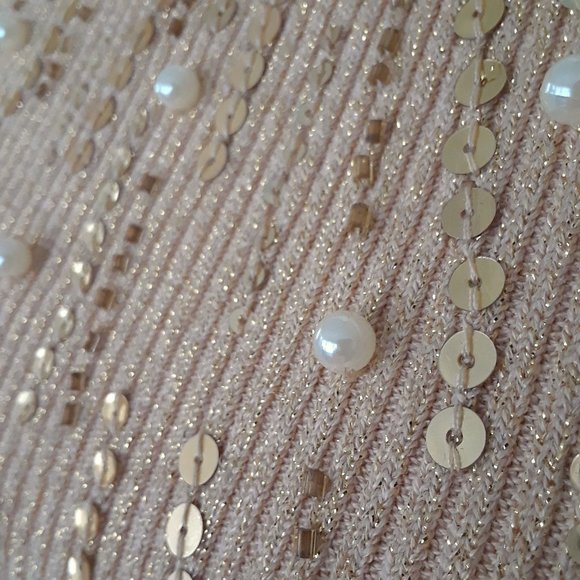 Vintage Y2K Cache Golden Tan Sleeveless Sequin Beaded Top - Picture 10 of 12